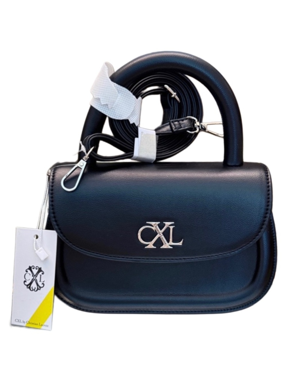 CXL by Christian Lacroix CHAR Crossbody Top Handle Black Bag Silver Tone New